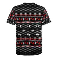 Bodybuilder Santa Christmas Rugby Jersey with Welcome to the North Swole Quote and Dumbbell - Wonder Print Shop