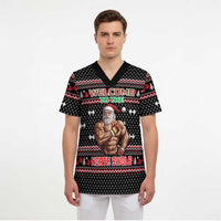 Bodybuilder Santa Christmas Scrub Top with Welcome to the North Swole Quote and Dumbbell - Wonder Print Shop