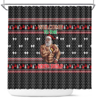 Bodybuilder Santa Christmas Shower Curtain with Welcome to the North Swole Quote and Dumbbell - Wonder Print Shop