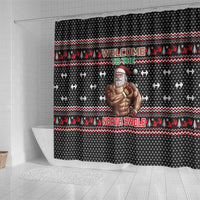 Bodybuilder Santa Christmas Shower Curtain with Welcome to the North Swole Quote and Dumbbell - Wonder Print Shop