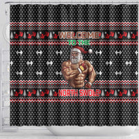Bodybuilder Santa Christmas Shower Curtain with Welcome to the North Swole Quote and Dumbbell - Wonder Print Shop