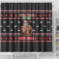Bodybuilder Santa Christmas Shower Curtain with Welcome to the North Swole Quote and Dumbbell - Wonder Print Shop
