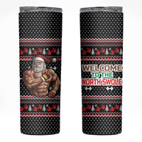 Bodybuilder Santa Christmas Skinny Tumbler with Welcome to the North Swole Quote and Dumbbell - Wonder Print Shop