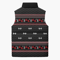 Bodybuilder Santa Christmas Sleeveless Puffer Jacket with Welcome to the North Swole Quote and Dumbbell - Wonder Print Shop