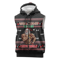 Bodybuilder Santa Christmas Sleeveless Zip Hoodie with Welcome to the North Swole Quote and Dumbbell - Wonder Print Shop