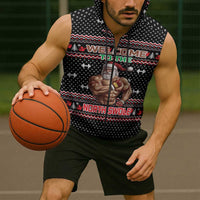 Bodybuilder Santa Christmas Sleeveless Zip Hoodie with Welcome to the North Swole Quote and Dumbbell - Wonder Print Shop