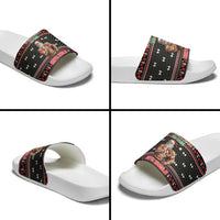 Bodybuilder Santa Christmas Slide Sandals with Welcome to the North Swole Quote and Dumbbell - Wonder Print Shop