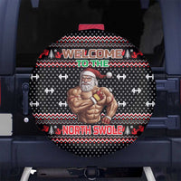 Bodybuilder Santa Christmas Spare Tire Cover with Welcome to the North Swole Quote and Dumbbell - Wonder Print Shop