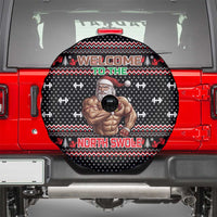 Bodybuilder Santa Christmas Spare Tire Cover with Welcome to the North Swole Quote and Dumbbell - Wonder Print Shop