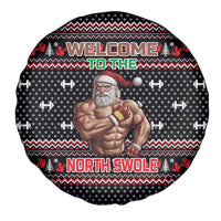 Bodybuilder Santa Christmas Spare Tire Cover with Welcome to the North Swole Quote and Dumbbell - Wonder Print Shop
