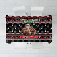 Bodybuilder Santa Christmas Tablecloth with Welcome to the North Swole Quote and Dumbbell - Wonder Print Shop