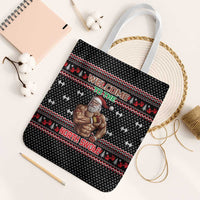 Bodybuilder Santa Christmas Tote Bag with Welcome to the North Swole Quote and Dumbbell - Wonder Print Shop