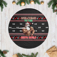 Bodybuilder Santa Christmas Tree Skirt with Welcome to the North Swole Quote and Dumbbell - Wonder Print Shop