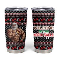Bodybuilder Santa Christmas Tumbler Cup with Welcome to the North Swole Quote and Dumbbell - Wonder Print Shop