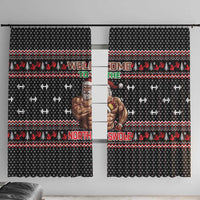 Bodybuilder Santa Christmas Window Curtain with Welcome to the North Swole Quote and Dumbbell - Wonder Print Shop