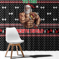Bodybuilder Santa Christmas Window Curtain with Welcome to the North Swole Quote and Dumbbell - Wonder Print Shop