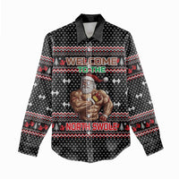 Bodybuilder Santa Christmas Women Casual Shirt with Welcome to the North Swole Quote and Dumbbell - Wonder Print Shop