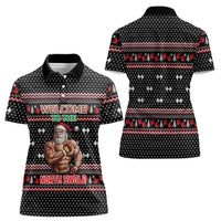Bodybuilder Santa Christmas Women Polo Shirt with Welcome to the North Swole Quote and Dumbbell - Wonder Print Shop