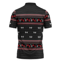 Bodybuilder Santa Christmas Zipper Polo Shirt with Welcome to the North Swole Quote and Dumbbell - Wonder Print Shop
