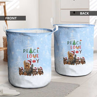 Yorkshire Terrier Dog Christmas Laundry Basket with Peace Love Joy Quote and Santa Hat Puppies in Snowy Winter Scene - Wonder Print Shop