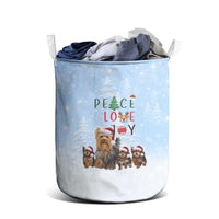Yorkshire Terrier Dog Christmas Laundry Basket with Peace Love Joy Quote and Santa Hat Puppies in Snowy Winter Scene - Wonder Print Shop