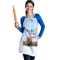 Yorkshire Terrier Dog Christmas Apron with Peace Love Joy Quote and Santa Hat Puppies in Snowy Winter Scene - Wonder Print Shop