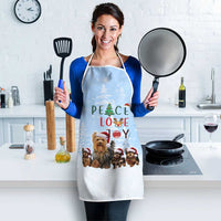 Yorkshire Terrier Dog Christmas Apron with Peace Love Joy Quote and Santa Hat Puppies in Snowy Winter Scene - Wonder Print Shop