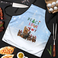 Yorkshire Terrier Dog Christmas Apron with Peace Love Joy Quote and Santa Hat Puppies in Snowy Winter Scene - Wonder Print Shop