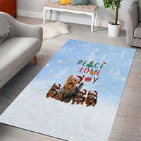 Yorkshire Terrier Dog Christmas Area Rug with Peace Love Joy Quote and Santa Hat Puppies in Snowy Winter Scene - Wonder Print Shop