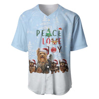 Yorkshire Terrier Dog Christmas Baseball Jersey with Peace Love Joy Quote and Santa Hat Puppies in Snowy Winter Scene - Wonder Print Shop