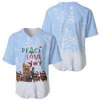 Yorkshire Terrier Dog Christmas Baseball Jersey with Peace Love Joy Quote and Santa Hat Puppies in Snowy Winter Scene - Wonder Print Shop