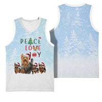 Yorkshire Terrier Dog Christmas Basketball Jersey with Peace Love Joy Quote and Santa Hat Puppies in Snowy Winter Scene - Wonder Print Shop