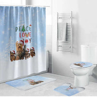 Yorkshire Terrier Dog Christmas Bathroom Set with Peace Love Joy Quote and Santa Hat Puppies in Snowy Winter Scene - Wonder Print Shop