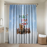 Yorkshire Terrier Dog Christmas Bathroom Set with Peace Love Joy Quote and Santa Hat Puppies in Snowy Winter Scene - Wonder Print Shop