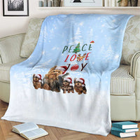 Yorkshire Terrier Dog Christmas Blanket with Peace Love Joy Quote and Santa Hat Puppies in Snowy Winter Scene - Wonder Print Shop