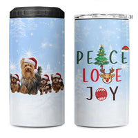 Yorkshire Terrier Dog Christmas 4 in 1 Can Cooler Tumbler with Peace Love Joy Quote and Santa Hat Puppies in Snowy Winter Scene - Wonder Print Shop