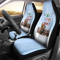 Yorkshire Terrier Dog Christmas Car Seat Cover with Peace Love Joy Quote and Santa Hat Puppies in Snowy Winter Scene - Wonder Print Shop