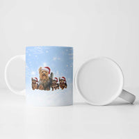 Yorkshire Terrier Dog Christmas Ceramic Mug with Peace Love Joy Quote and Santa Hat Puppies in Snowy Winter Scene - Wonder Print Shop