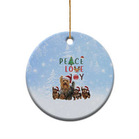 Yorkshire Terrier Dog Christmas Ceramic Ornament with Peace Love Joy Quote and Santa Hat Puppies in Snowy Winter Scene - Wonder Print Shop