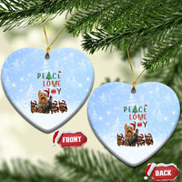 Yorkshire Terrier Dog Christmas Ceramic Ornament with Peace Love Joy Quote and Santa Hat Puppies in Snowy Winter Scene - Wonder Print Shop