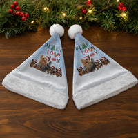 Yorkshire Terrier Dog Christmas Santa Hat with Peace Love Joy Quote and Santa Hat Puppies in Snowy Winter Scene - Wonder Print Shop