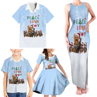 Yorkshire Terrier Dog Christmas Family Matching Tank Maxi Dress and Hawaiian Shirt with Peace Love Joy Quote and Santa Hat Puppies in Snowy Winter Scene - Wonder Print Shop