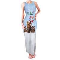 Yorkshire Terrier Dog Christmas Family Matching Tank Maxi Dress and Hawaiian Shirt with Peace Love Joy Quote and Santa Hat Puppies in Snowy Winter Scene - Wonder Print Shop