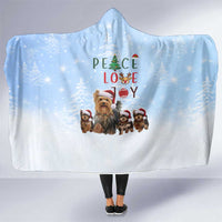Yorkshire Terrier Dog Christmas Hooded Blanket with Peace Love Joy Quote and Santa Hat Puppies in Snowy Winter Scene - Wonder Print Shop