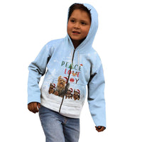 Yorkshire Terrier Dog Christmas Kid Hoodie with Peace Love Joy Quote and Santa Hat Puppies in Snowy Winter Scene - Wonder Print Shop