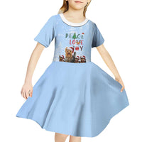 Yorkshire Terrier Dog Christmas Kid Short Sleeve Dress with Peace Love Joy Quote and Santa Hat Puppies in Snowy Winter Scene - Wonder Print Shop