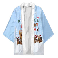 Yorkshire Terrier Dog Christmas Kimono with Peace Love Joy Quote and Santa Hat Puppies in Snowy Winter Scene - Wonder Print Shop