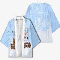 Yorkshire Terrier Dog Christmas Kimono with Peace Love Joy Quote and Santa Hat Puppies in Snowy Winter Scene - Wonder Print Shop