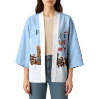 Yorkshire Terrier Dog Christmas Kimono with Peace Love Joy Quote and Santa Hat Puppies in Snowy Winter Scene - Wonder Print Shop