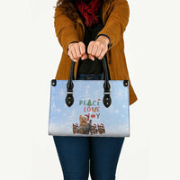 Yorkshire Terrier Dog Christmas Leather Bag with Peace Love Joy Quote and Santa Hat Puppies in Snowy Winter Scene - Wonder Print Shop